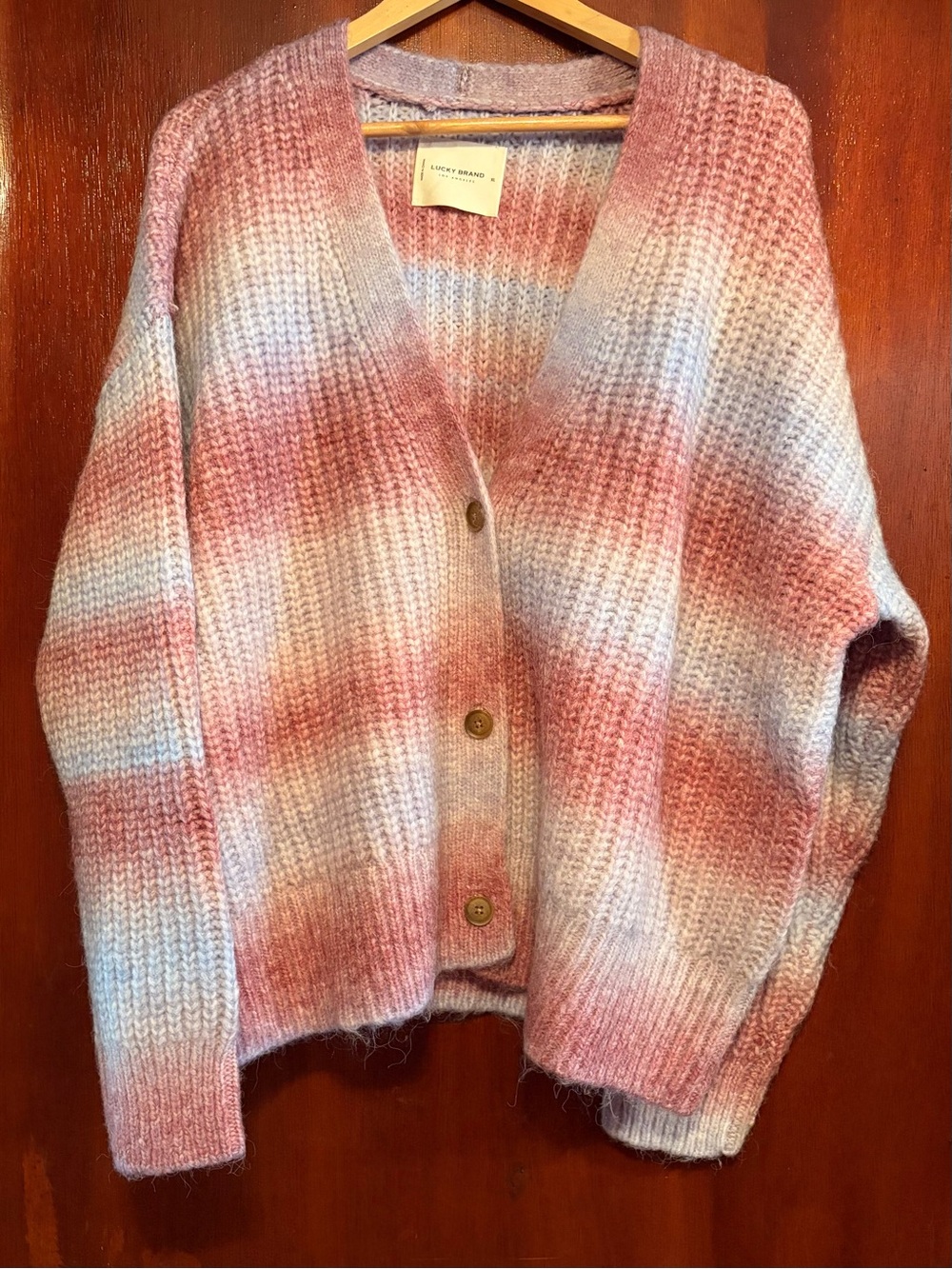 Lucky Brand Pastel Striped V-Neck Cardigan - Pink & Blue